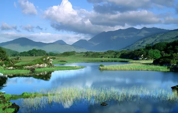 Картинка вода, облака, природа, холмы, Ирландия, nature, hills, Ireland