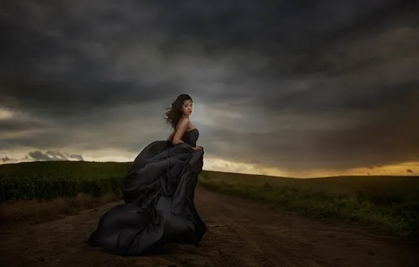 Девушка, поза, ветер, платье, Jessica Drossin