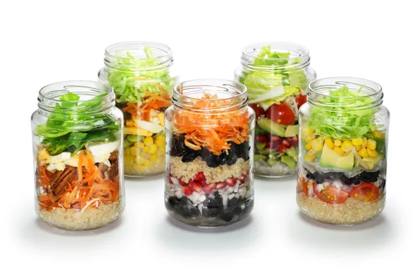 Кукуруза, банки, овощи, помидоры, морковь, гранат, салат