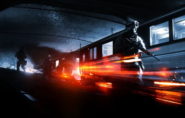 Картинка метро, поезд, солдаты, Battlefield 3