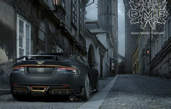 Картинка надпись, Aston Martin, улица, тюнинг, DBS, брусчатка, суперкар, герб