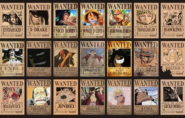 Картинка Dragon, wanted, One Piece, Robin, pirates, Monkey D Luffy, Ace, Crocodile