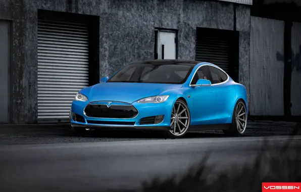 Красивая, диски, спереди, blue, голубая, Tesla, Model S, 22 дюйма