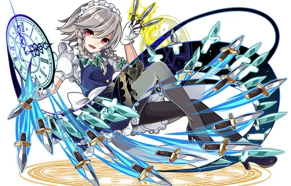 Девушка, улыбка, оружие, ножи, Touhou, Тохо, Тоухоу