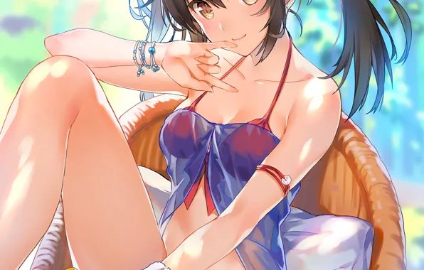 Girl, sexy, long hair, boobs, anime, beautiful, pretty, brunette
