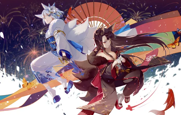 Рыбки, девушки, аниме, салюты, Azur Lane