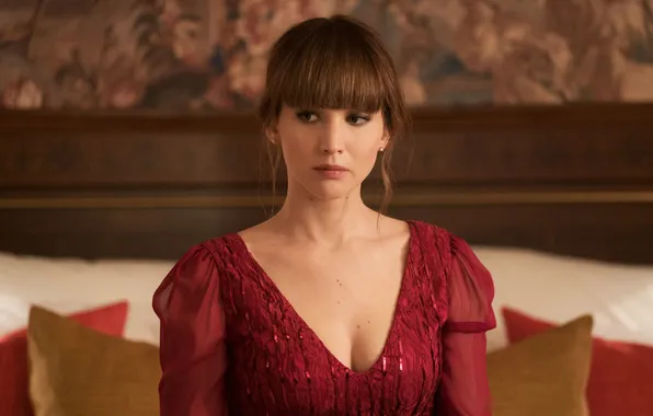 Девушка, фильм, портрет, кадр, шатенка, красотка, красное платье, Jennifer Lawrence