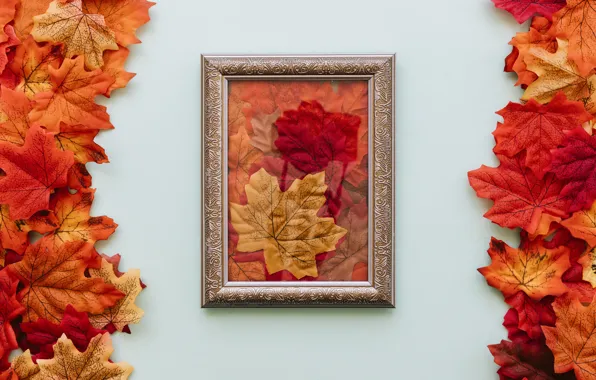 Картинка осень, листья, фон, рамка, colorful, wood, background, autumn