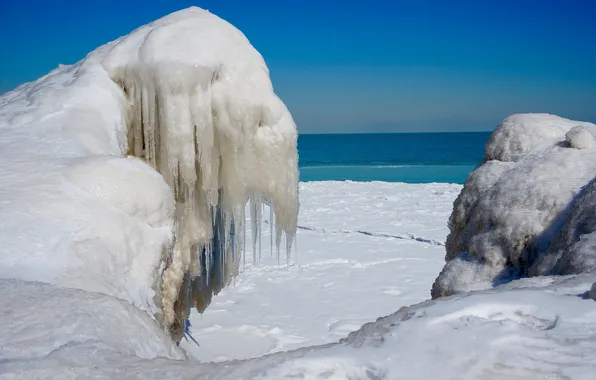 Картинка лед, зима, море, небо, снег