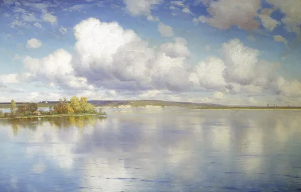Пейзаж, масло, картина, Озеро, холст, Константин Крыжицкий