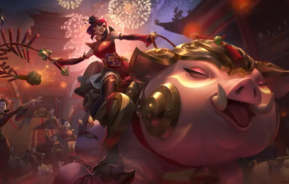 Девушка, салют, свинья, наездница, League Of Legends