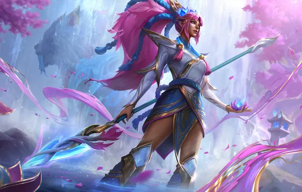Посох, game, character, красивая девушка, персонаж, стоя, League of Legends, LOL