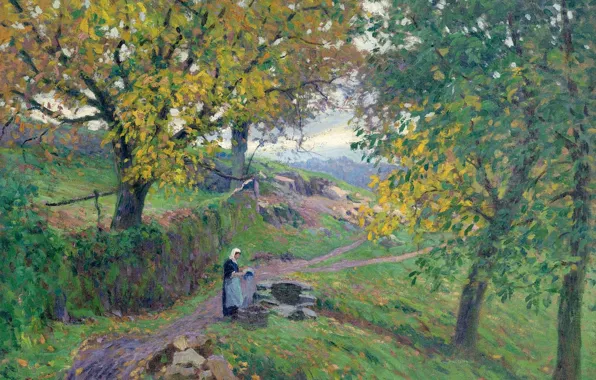Пейзаж, картина, Paul Madeline, Пол Медлин, Прачки в Крёзе