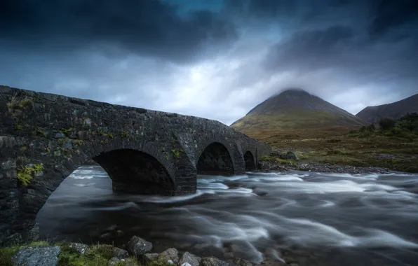 Пейзаж, горы, Шотландия, Красота, Scotland, Старый мост, Isle of Skye, остров Скай