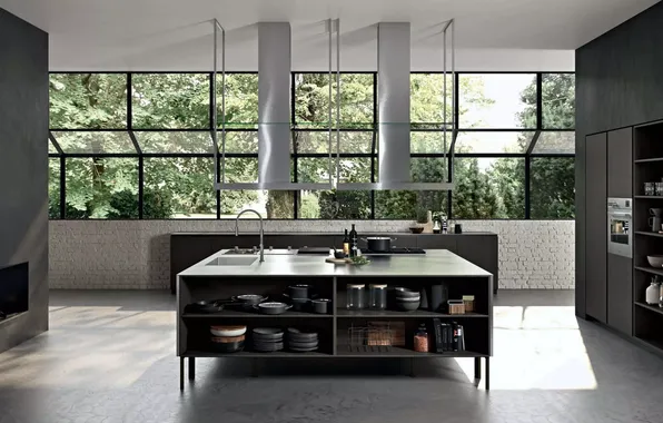 Стиль, вилла, интерьер, Италия, кухня, камин, итальянский дизайн, Cucina Biwa