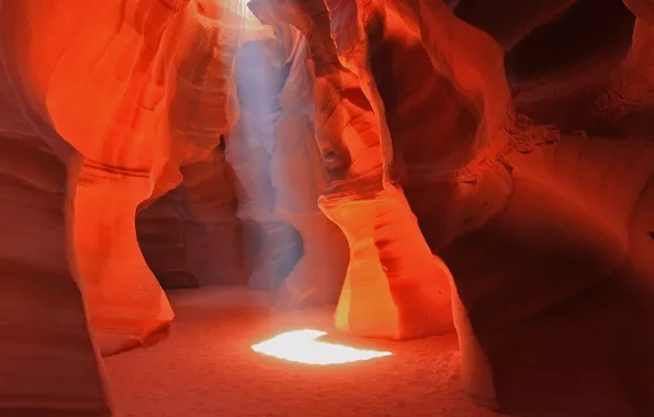 Картинка свет, скалы, краски, Аризона, пещера, США, каньон Антилопы, Пейдж