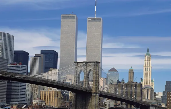 Мост, обои, небоскребы, wallpaper, нью-йорк, Манхэттен, Manhattan, new york