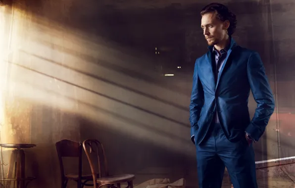 Синий, стулья, костюм, актер, мужчина, Tom Hiddleston, Том Хиддлстон