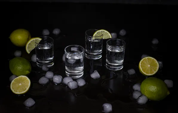 Лёд, водка, стопки