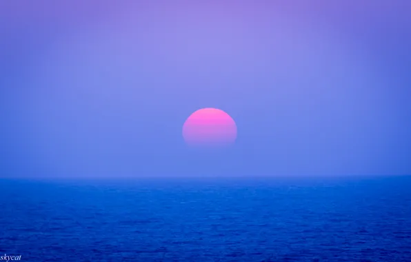Картинка небо, солнце, закат, океан, вечер, Япония, горизонт, сиреневое