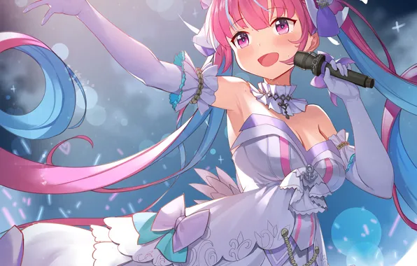 Girl, sexy, cleavage, pink hair, long hair, dress, boobs, anime
