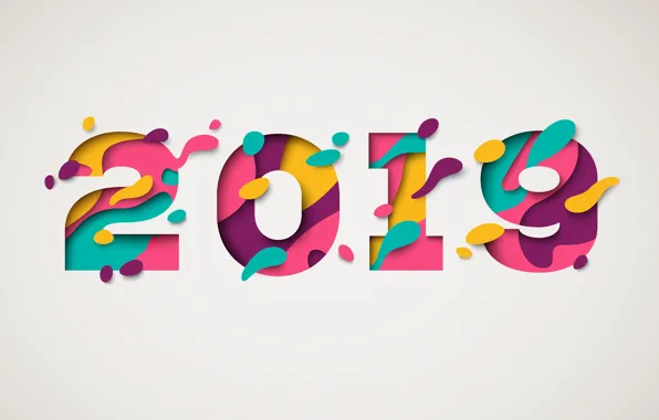 Цифры, Новый год, разноцветные, 2019