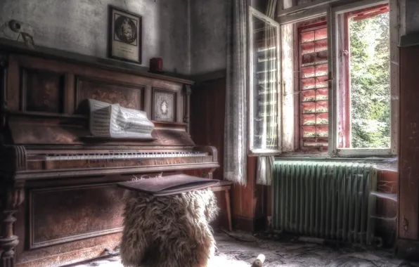Картинка музыка, комната, окно, пианино