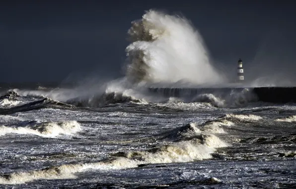 Картинка north sea, stormy, County Durham, Seaham Pier
