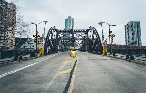 Картинка мост, горизонт, светофор, Чикаго, Иллинойс, Соединенные Штаты