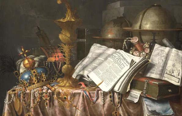 Картина, корона, книга, глобус, Натюрморт. Аллегория Тщеславия, Эдвард Кольер