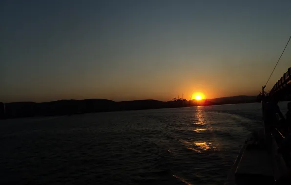 Море, вода, закат, город, Новороссийск