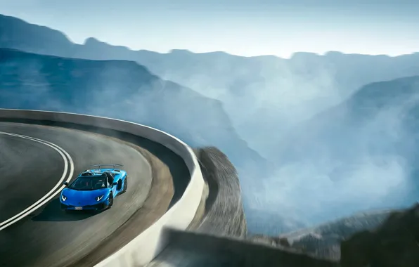 Картинка Roadster, Lamborghini, Blue, Landscape, Aventador, Supercar, LP 750-4, Superveloce