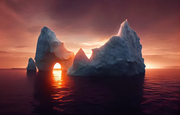 Море, солнце, облака, свет, пейзаж, закат, природа, рендеринг