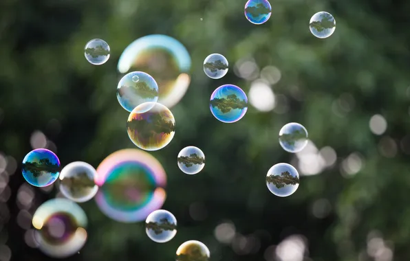 Картинка отражение, мыльные пузыри, боке