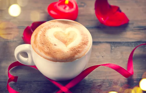 Розы, love, heart, romantic, coffee, roses, valentine`s day