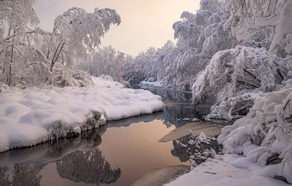 Картинка зима, снег, река