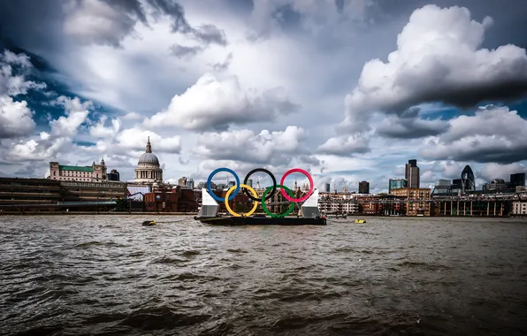 Картинка англия, лондон, london, england, Thames River, Olympic Rings