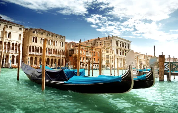 Картинка море, небо, вода, облака, Италия, Венеция, архитектура, зеленая