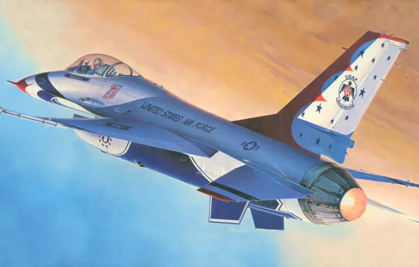 Картинка самолет, легкий, истребитель, арт, американский, F-16, Fighting Falcon, поколения