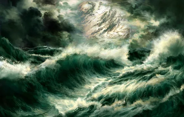 Картинка море, волны, шторм, планета, арт