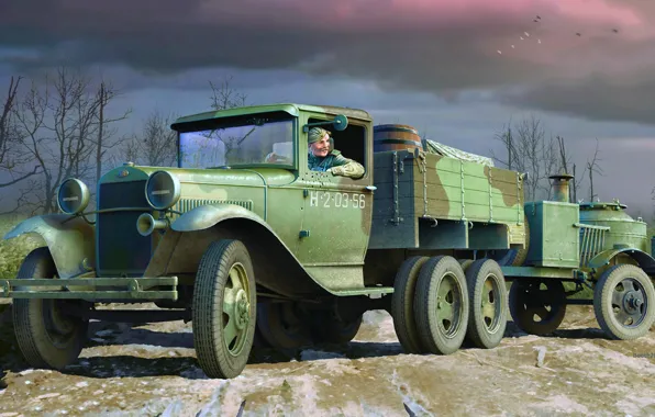 Картинка СССР, ГАЗ-ААА, повышенной проходимости, советский грузовой автомобиль, полевая кухня