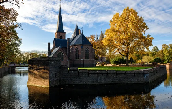 Картинка деревья, город, река, фото, замок, собор, храм, Нидерланды