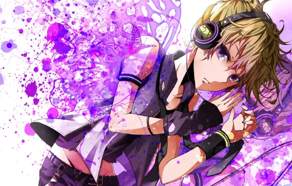 Взгляд, бабочки, парень, Vocaloid, Вокалоид, Кагомине Лен