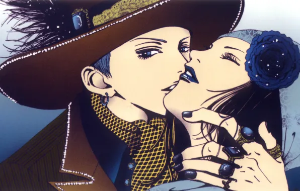 Шляпа, цветок в волосах, почти поцелуй, перстни, paradise kiss, yakari hayasaka, george koizumi, by ai …