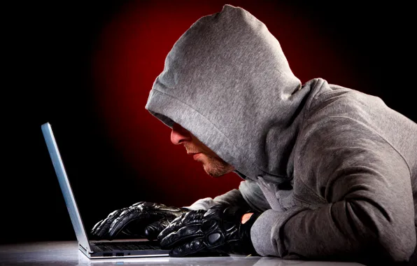 Notebook, gloves, hacker, data theft