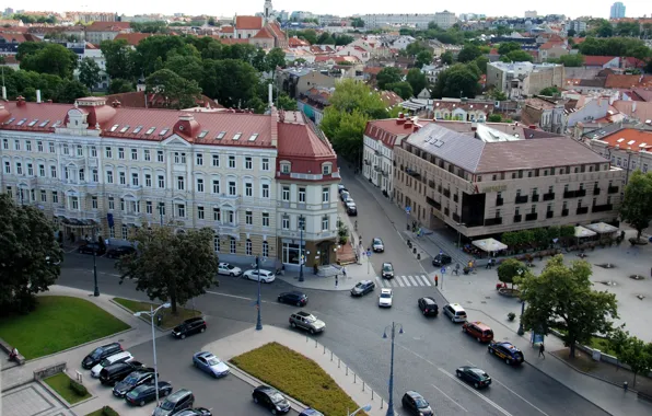 Город, фото, улица, дома, сверху, Литва, Vilnius