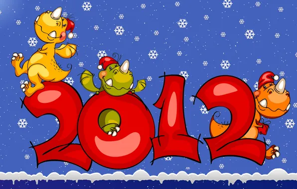 Картинка снег, снежинки, новый год, 2012, дракончики