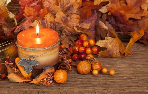 Картинка осень, листья, свечи