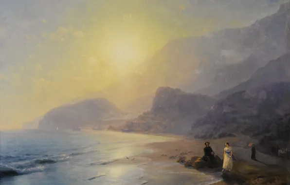 Пейзаж, картина, 1886, Иван Айвазовский, Пушкин и Графиня Раевская у Моря близ Гурзуфа