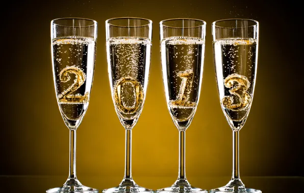 Картинка праздник, Новый Год, бокалы, Рождество, цифры, шампанское, 2013